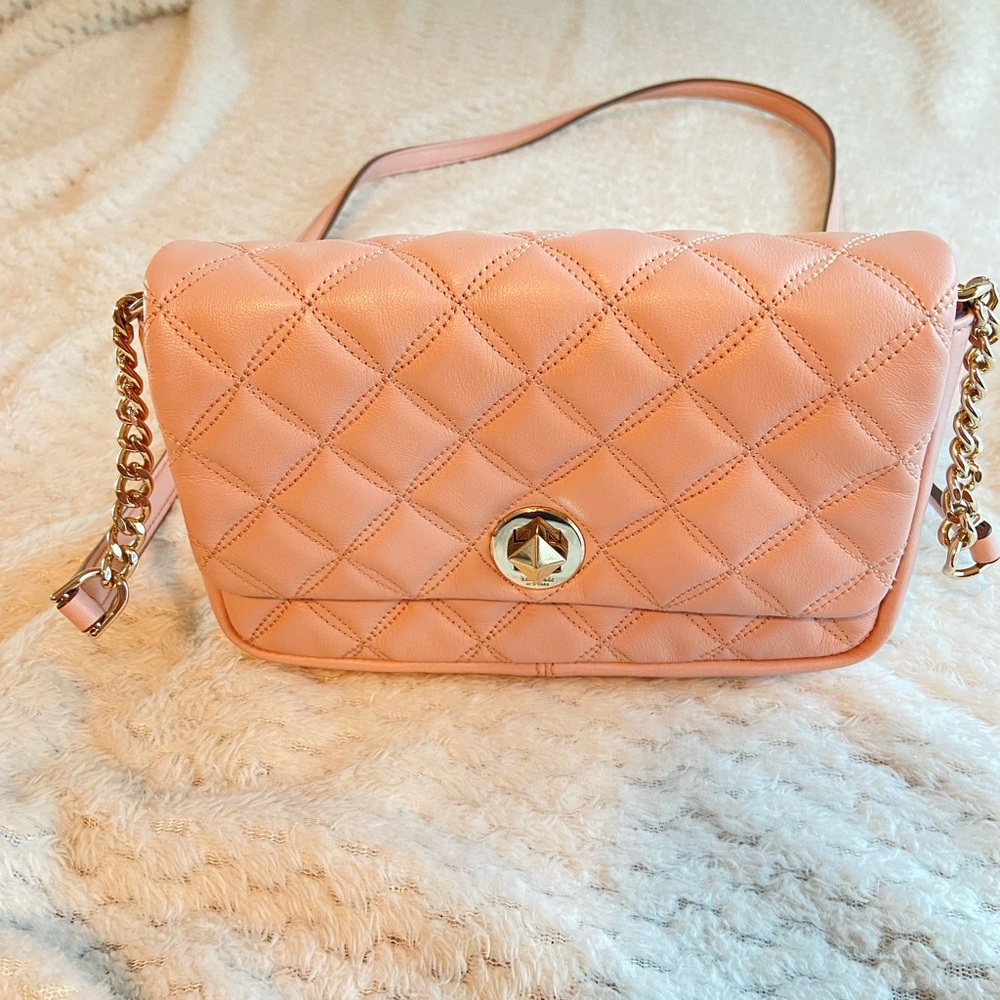 Kate Spade Natalia Flap Turnlock Leather Quilted Small Pink Crossbody Wallet